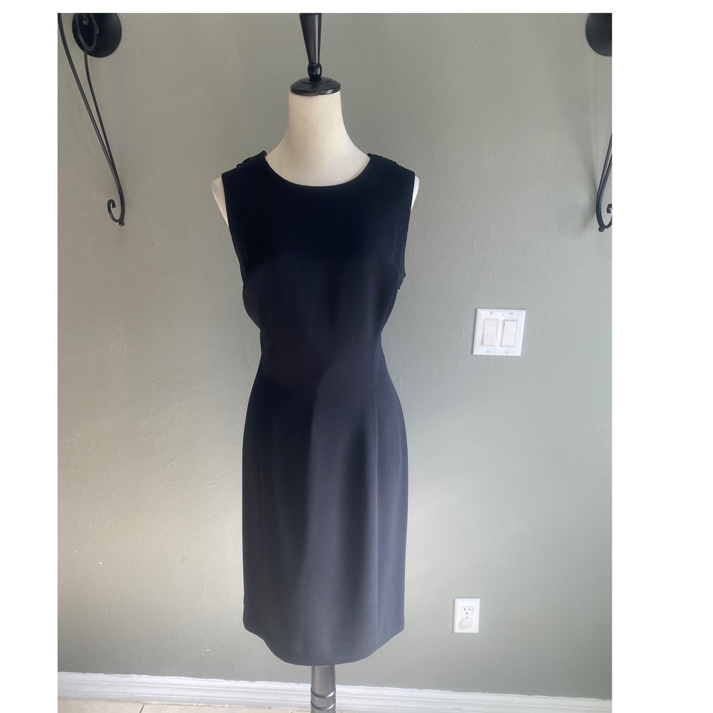 Maggy London Kenneth Nolan Black Sheath Dress Floral Ruffle Open Back Vintage 10